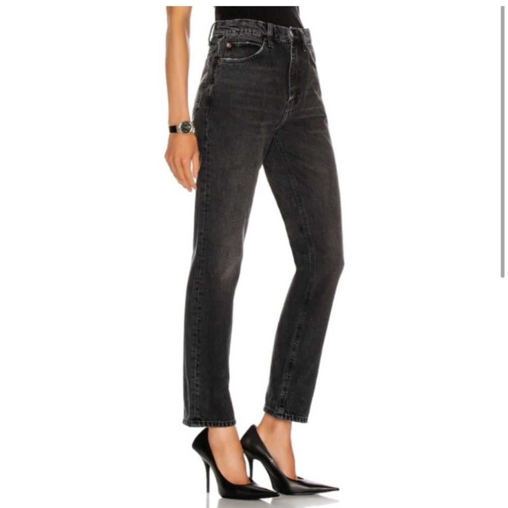 RE/DONE 70s BOOT IN STONED NOIR HIGH WAISTED STONE WASHED BLACK ZIP FLY BOOTCUT